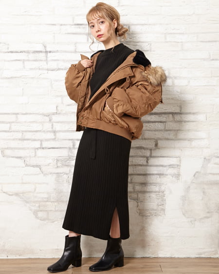 INGNI（イング） Dカンベルト付きリブニットワンピース ｸﾛ