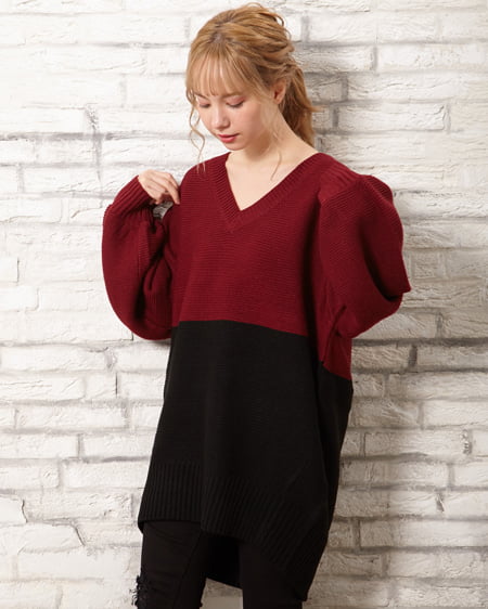 INGNI(イング) ガーターバイカラードルマンニット ﾎﾞﾙﾄﾞｰ/ｸﾛ