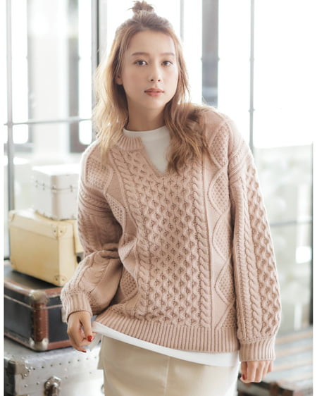 INGNI（イング） スキッパーニット＋サイドスリットロングTシャツ／SET ﾍﾞｰｼﾞｭ