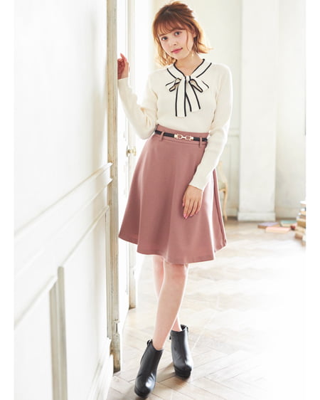 INGNI（イング） ベルト付ウールライクフレア／スカート ｽﾓｰｸﾋﾟﾝｸ