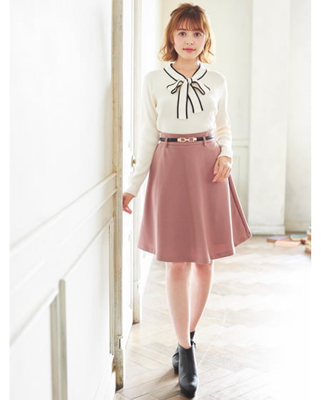 INGNI（イング） ベルト付ウールライクフレア／スカート ｽﾓｰｸﾋﾟﾝｸ