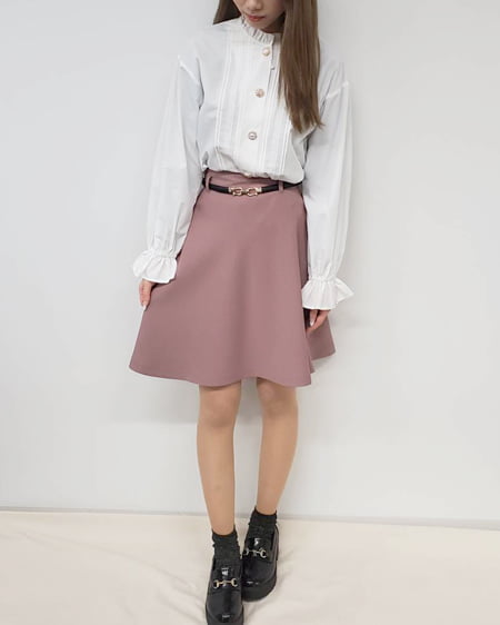 INGNI（イング） ベルト付ウールライクフレア／スカート ｽﾓｰｸﾋﾟﾝｸ