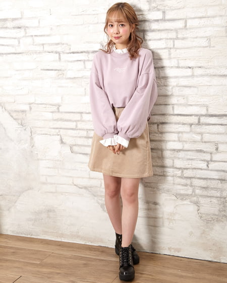 INGNI(イング) スウェット/襟レース出しロゴトップス スモークピンク