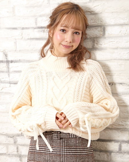 INGNI（イング） ケーブルモックネック袖レースUPニット ｱｲﾎﾞﾘｰ