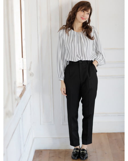 INGNI(イング) ピン付ストライプトロミ/ブラウス オフホワイト/ストライプ