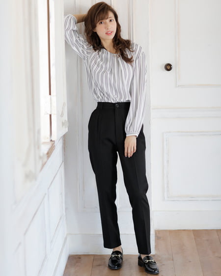 INGNI(イング) ピン付ストライプトロミ/ブラウス オフホワイト/ストライプ