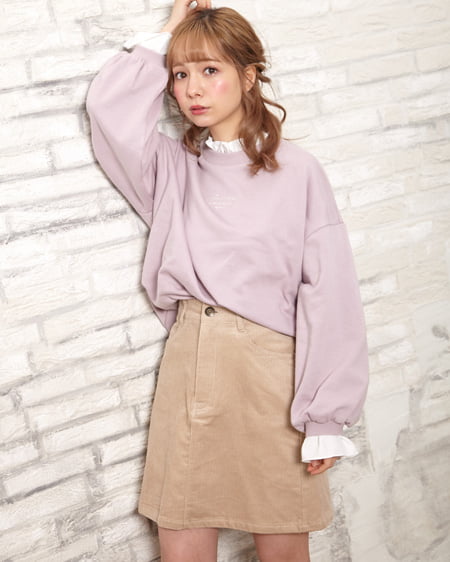 INGNI(イング) スウェット/襟レース出しロゴトップス スモークピンク