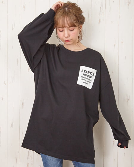 INGNI（イング） バックバイカラーチュニックロングTシャツ ｸﾛ