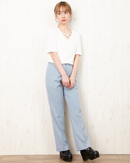 INGNI（イング） センタープレスセミフレア／パンツ ﾌﾞﾙｰ