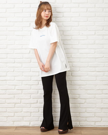 INGNI（イング） BACK／ロゴ半袖Tシャツ ｵﾌﾎﾜｲﾄ/ﾌﾞﾙｰ