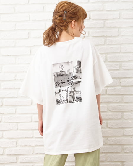 INGNI(イング) BackマルチフォトチュニックTシャツ オフホワイト/クロ