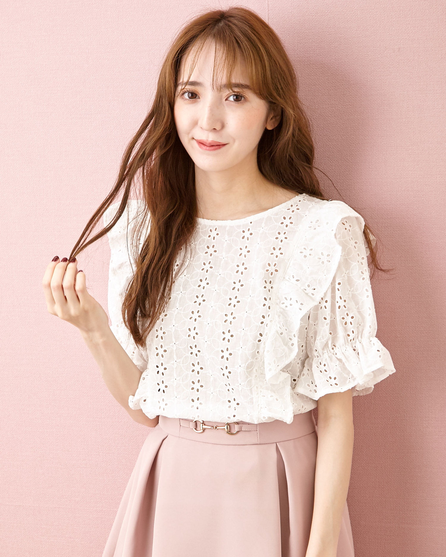 ルミネ立川店限定商品 リネンシームラインフリルブラウス ラベンダー