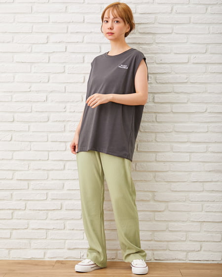 INGNI（イング） カットリブパンツ ﾗｲﾄｸﾞﾘｰﾝ