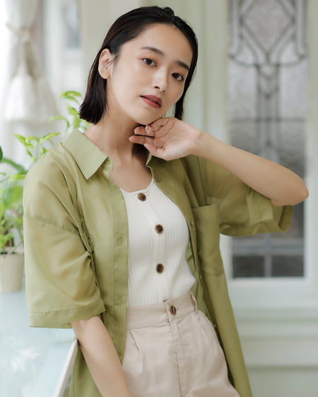 コーディネート シースルー半袖シャツ／デザインブラウス,フロント