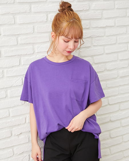 INGNI（イング） ポケット付半袖ビッグシルエットTシャツ ﾊﾟｰﾌﾟﾙ