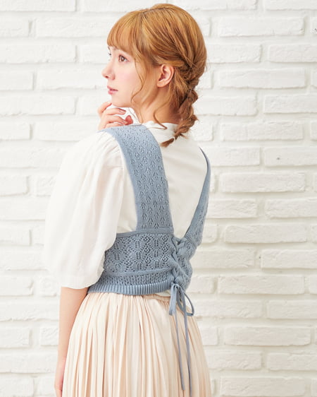 INGNI(イング) 透かしビスチェ×ボリュームスリーブトップス／SET ｽﾓｰｸﾌﾞﾙｰ