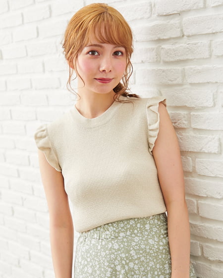 INGNI（イング） リブ肩フリルノースリ／ラメニット ｱｲﾎﾞﾘｰ