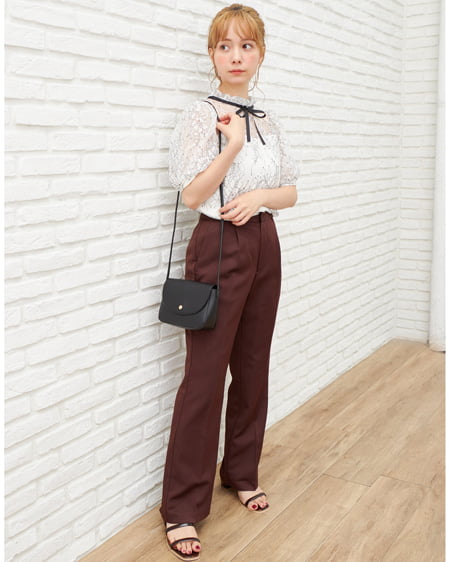 INGNI（イング） 配色レースボウタイ付／トップス ｵﾌﾎﾜｲﾄ