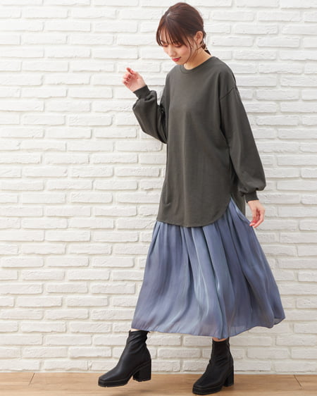 INGNI（イング） ラウンドテール無地ロングTシャツ ｽﾐｸﾛ