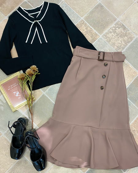 INGNI(イング) ボウタイパール付ニット ｸﾛ