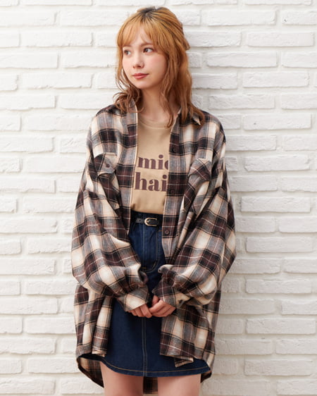 INGNI（イング） チェックシャツ＋ベルト付スカート／SET ﾌﾞﾗｳﾝ