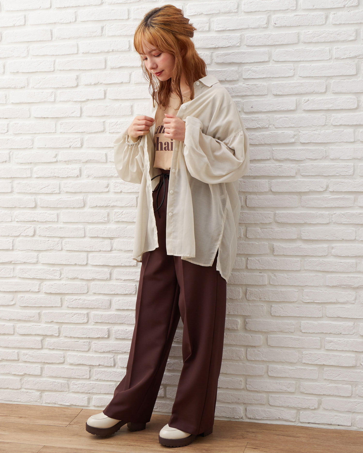 LA6513 イッセイ ミヤケ 総柄 長袖シアーカットソー ブラウン 3