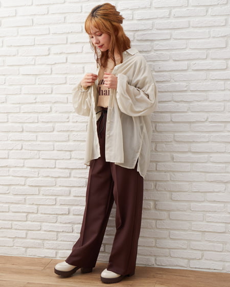 シアーシャツ＋合皮紐付センタープレスパンツ／SET｜INGNI(イング