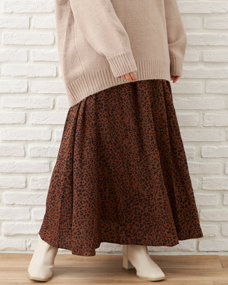 INGNI（イング） レオパード柄ギャザー／スカート ﾌﾞﾗｳﾝ
