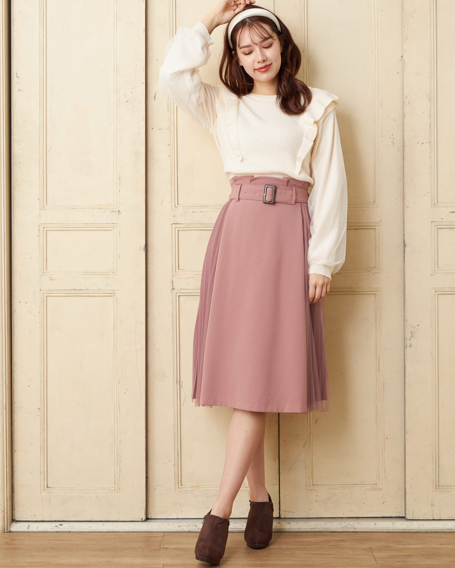 サイドチュールプリーツ切替スカート｜allamanda(アラマンダ) 公式通販