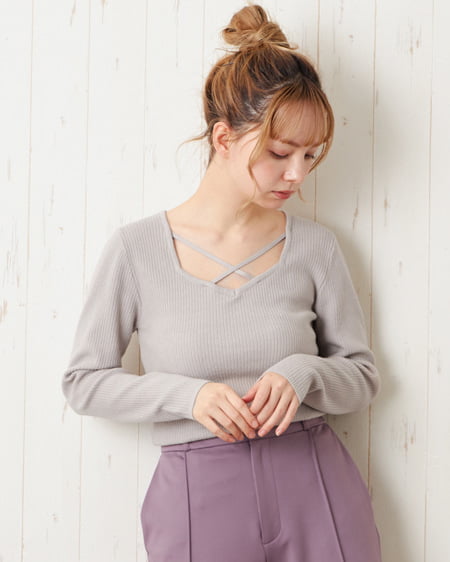 INGNI(イング) クロスリブニット ｸﾞﾚｰｼﾞｭ