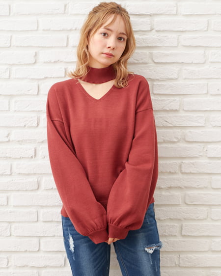 INGNI(イング) スリットネックニット ｵﾚﾝｼﾞ