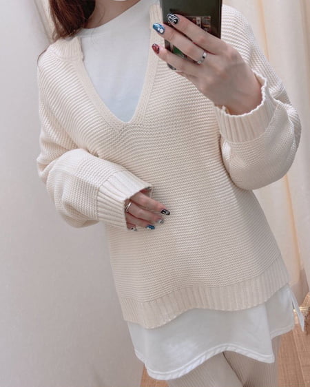 INGNI（イング） 【セットアップ】キーネックガーターニット＋TシャツSET ｱｲﾎﾞﾘｰ