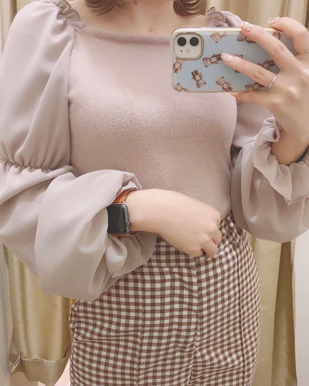 INGNI(イング) 袖コンシャス異素材ニット ﾍﾞｰｼﾞｭ