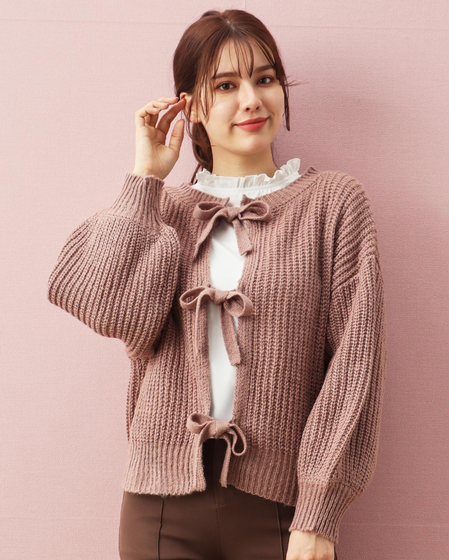 リボン畦カーディガン＋ブラウスSET｜allamanda(アラマンダ) 公式通販