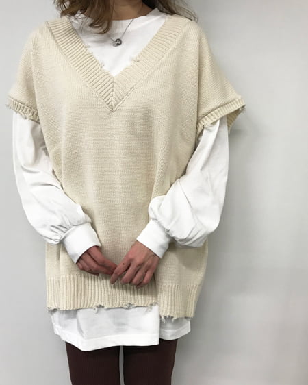 INGNI(イング) 【セットアップ】ダメージ加工ベストTシャツSET アイボリー
