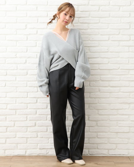 INGNI(イング) カシュクールニット+フェイクレザーパンツ/SET ミントグリーン