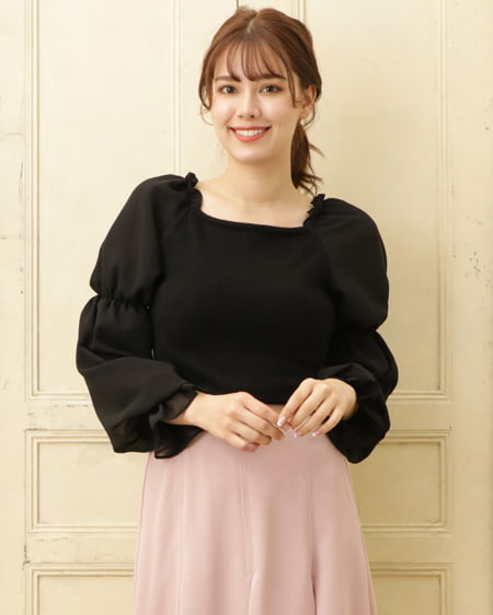 INGNI(イング) 袖コンシャス異素材ニット ｸﾛ