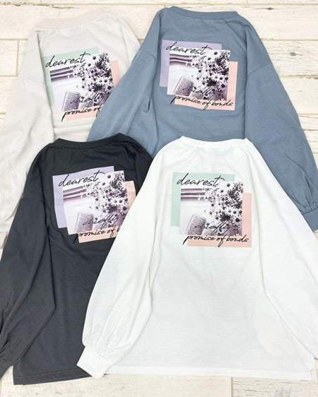 BackフラワーフォトプリントロゴロングTシャツ｜INGNI(イング