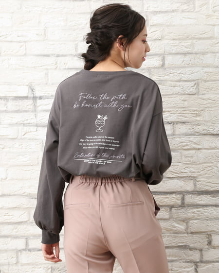 INGNI（イング） BackアソートプリントロングTシャツ ﾁｬｺｰﾙｸﾞﾚｰ