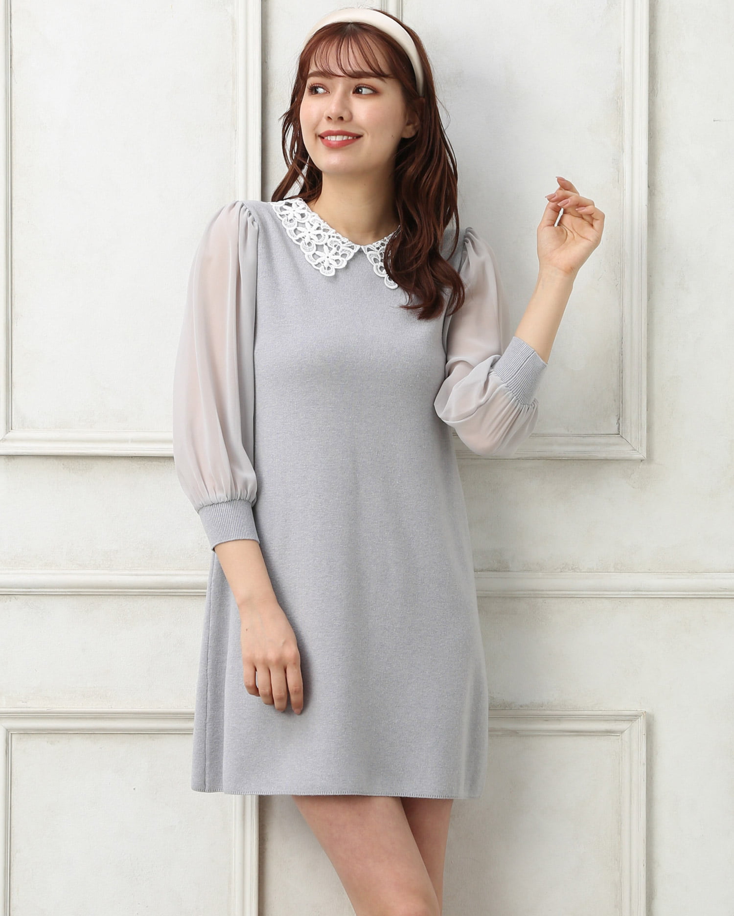 襟レース袖異素材ニットワンピース｜allamanda(アラマンダ) 公式通販