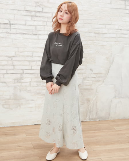 INGNI（イング） BackフォトプリントロングTシャツ ﾁｬｺｰﾙｸﾞﾚｰ