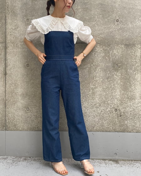 malion vintage古着フリル付きブラウス、デニムサロペット 、ベスト Pre SALE】SOMETHING フリルカラーデニムブラウス|SOMETHING|サムシング