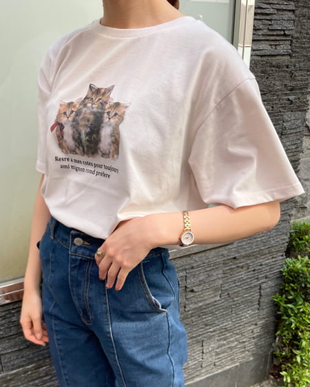 INGNI(イング) ねこプリントTシャツ サンドベージュ