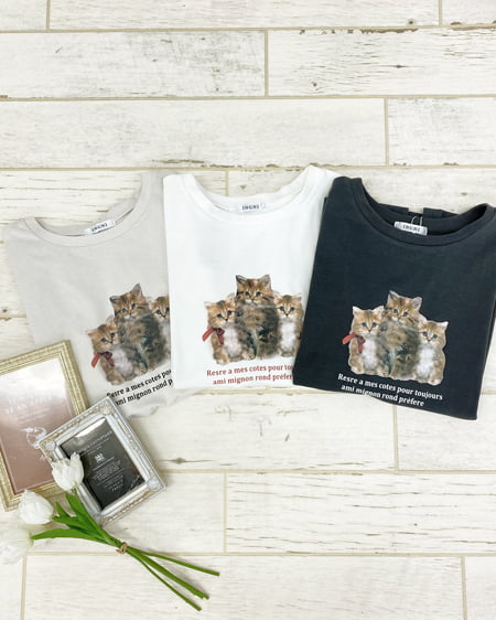 INGNI(イング) ねこプリントTシャツ スミクロ