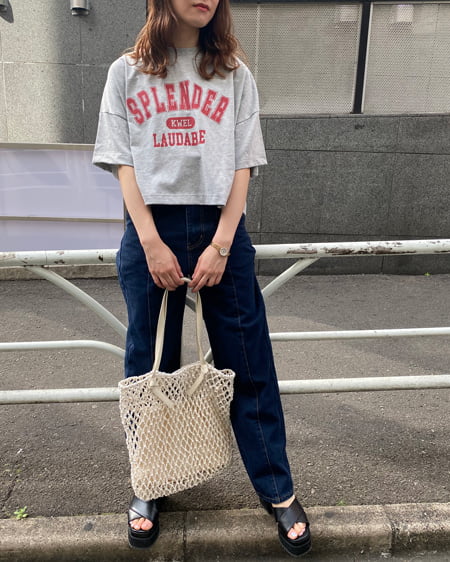 INGNI(イング) カレッジロゴTシャツ＋バックレースパンツ／SET ｸﾞﾚｰ