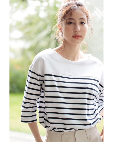 INGNI（イング） パネルボーダートップス ｵﾌﾎﾜｲﾄ/ｺﾝ