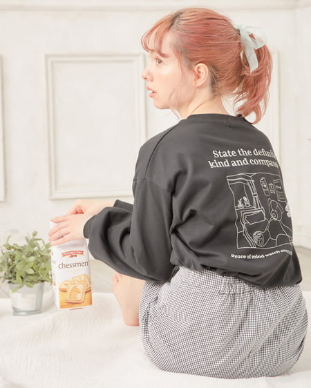 INGNI（イング） Back線画くまロングTシャツ ﾁｬｺｰﾙｸﾞﾚｰ