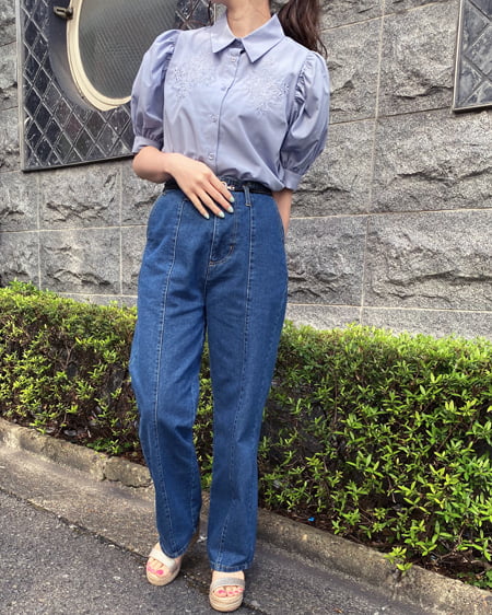 INGNI（イング） 刺繍ブラウス＋センターシームパンツ／SET ﾌﾞﾙｰ