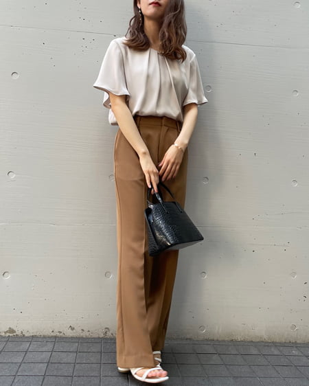 INGNI(イング) ピン付トロミブラウス+セミフレアパンツ/SET グレージュ