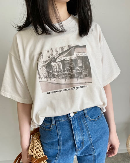 MLIA(エムリア) モノトーン転写Tシャツ サンドベージュ